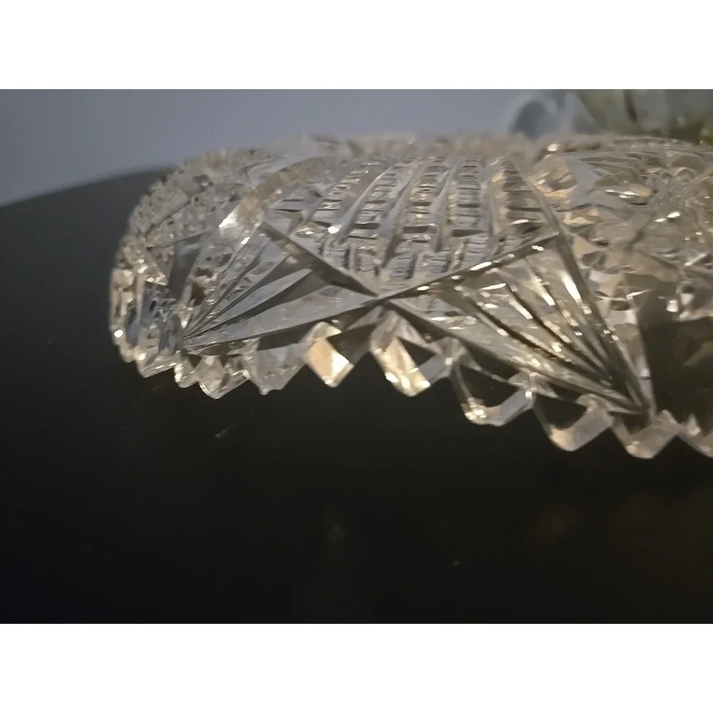 Antique American Brilliant Cut Glass Hobstar File Heavy Candy Bowl‎ Dish Estate